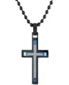 Macy's Men's Diamond Cross Multi-tone 22" Pendant Necklace (1/6 Ct. T.w.) In Stainless Steel & Blue & Black In Black