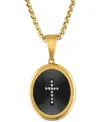Macy's Men's Diamond Cross Oval 22" Pendant Necklace In Black & Gold-tone Ion-plated Stainless Steel In Gold-tone