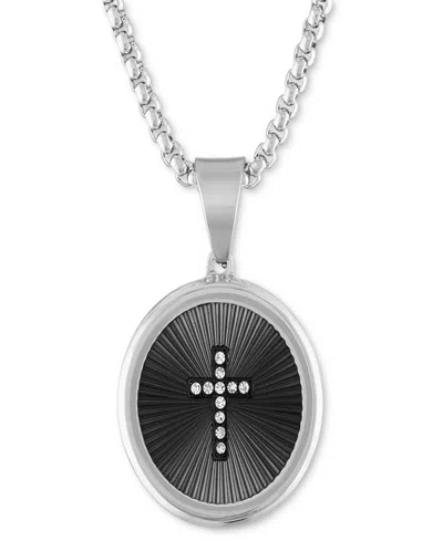 Macy's Men's Diamond Cross Oval 22" Pendant Necklace In Black & Gold-tone Ion-plated Stainless Steel