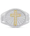 Macy's Men's Diamond Cross Oval Ring (1/2 Ct. T.w.) In Sterling Silver & 18k Yellow Gold-plated Sterling Si In Silver