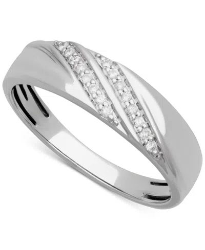 Macy's Men's Diamond Diagonal Two Row Wedding Band (1/10 Ct. T.w.) In 14k White Gold