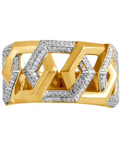Macy's Men's Diamond Hexagon Link Inspired Ring (1/2 Ct. T.w.) 18k Gold-plated Sterling Silver In Gold Over Silver