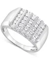 Macy's Men's Diamond Multirow Cluster Ring (1 Ct. T.w.) In 10k White, Yellow Or Rose Gold In White Gold