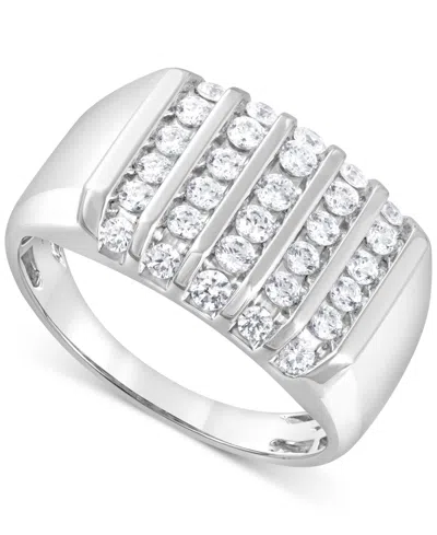 Macy's Men's Diamond Multirow Cluster Ring (1 Ct. T.w.) In 10k White Gold