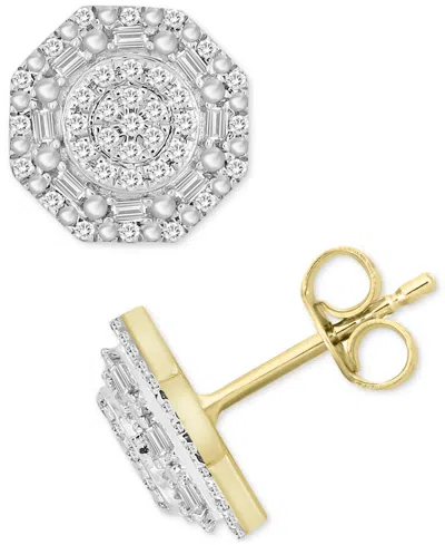 Macy's Men's Diamond Octagon Cluster Stud Earrings (1/4 Ct. T.w.) In 10k Gold In Yellow Gold