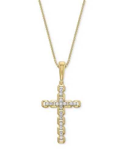 Macy's Men's Diamond Openwork Cross 22" Pendant Necklace (1/2 Ct. T.w.) In 14k Gold-plated Sterling Silver