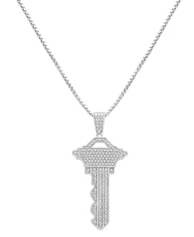 Macy's Men's Diamond Pave Key 22" Pendant Necklace (1/4 Ct. T.w.) In Sterling Silver