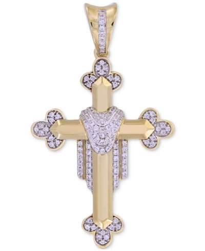Macy's Men's Diamond Pave Ornate Cross Pendant (1/3 Ct. T.w.) In 10k Gold In Yellow Gold