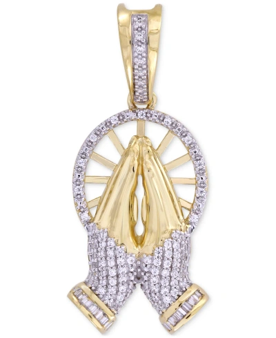 Macy's Men's Diamond Round & Baguette Praying Hands Pendant (1/6 Ct. T.w.) In 10k Gold In Yellow Gold