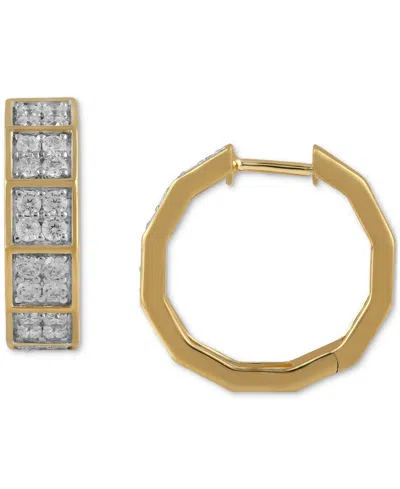 Macy's Men's Diamond Square Cluster Geometric Hoop Earrings (1 Ct. T.w.), 3/4" In Gold Over Silver