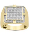 Macy's Men's Diamond Square Cluster Ring (1/2 Ct. T.w.) In Sterling Silver & 14k Gold-plate In Gold Over Silver