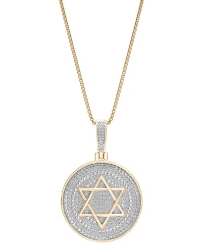 Macy's Men's Diamond Star Of David Disc 22" Pendant Necklace (1/2 Ct. T.w.) In 14k Gold-plated Sterling Sil In Gold Over Silver