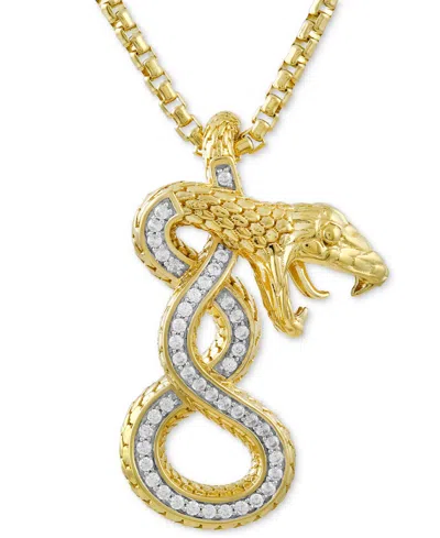 Macy's Men's Diamond Striking Snake 22" Pendant Necklace (1/4 Ct. T.w.) In 14k Gold-plated Sterling Silver
