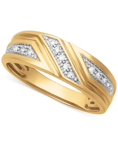 Macy's Men's Diamond Three Station Wedding Band (1/10 Ct. T.w.) In 14k Gold In Yellow Gold