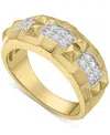 Macy's Men's Diamond Triple Cluster Obelisk Texture Band (1/3 Ct. T.w.) In 10k Gold In Gold