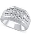 Macy's Men's Diamond Two-row Channel-set Ring (1-1/2 Ct. T.w.) In 10k White, Yellow Or Rose Gold In White Gold
