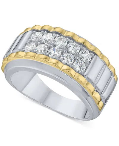 Macy's Men's Diamond Two Row Ridge Texture Band (1 Ct. T.w.) In 10k Two-tone Gold In White