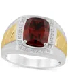 Macy's Men's Garnet (4-3/4 Ct. T.w.) & Diamond (1/10 Ct. T.w.) Halo Ring In Sterling Silver & 14k Gold-plat In Garnet