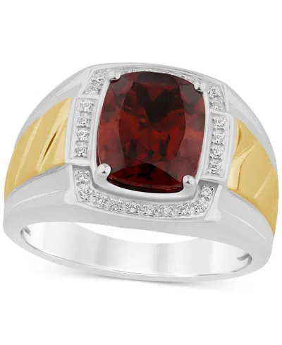 Macy's Men's Garnet (4-3/4 Ct. T.w.) & Diamond (1/10 Ct. T.w.) Halo Ring In Sterling Silver & 14k Gold-plat