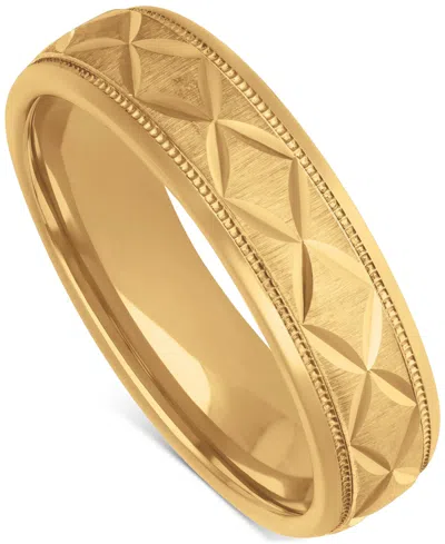 Macy's Men's Geometric Texture Milgrain Bead Wedding Band In 18k Gold-plated Sterling Silver In Gold Over Silver