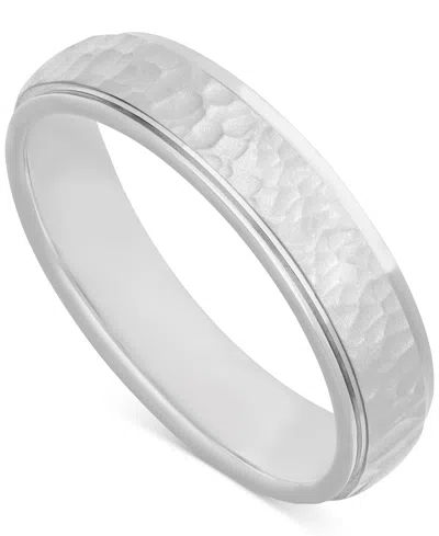 Macy's Men's Hammered Finish Step Edge Wedding Band In Sterling Silver