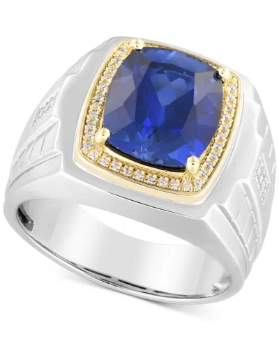 Macy's Men's Lab-created Sapphire (7-1/2 Ct. T.w.) & Diamond (1/6 Ct. T.w.) In Sterling Silver & 10k Gold (