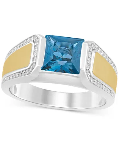 Macy's Men's London Blue Topaz (2-1/2 Ct. T.w.) & Diamond (1/4 Ct. T.w.) Ring In Sterling Silver & 14k Gold In Metallic