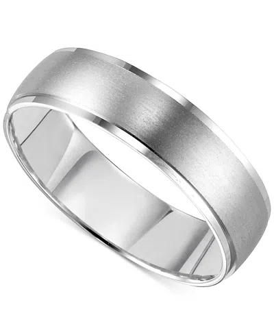 Macy's Men's Comfort Fit Brushed Finish Bevel Edge Wedding Band In Platinum