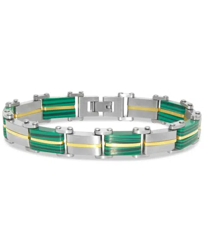 Macy's Men's Malachite Square Link Bracelet In Stainless Steel & Yellow Ion-plate