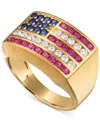 Macy's Men's Multi Lab Grown Gemstone Flag Ring (1-3/4 Ct. T.w.) In 14k Gold-plated Sterling Silver In Gold Over Silver