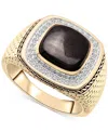 Macy's Men's Onyx & Diamond (1/5 Ct. T.w.) Brick Texture Ring In 14k Gold-plated Sterling Silver In Gold Over Silver