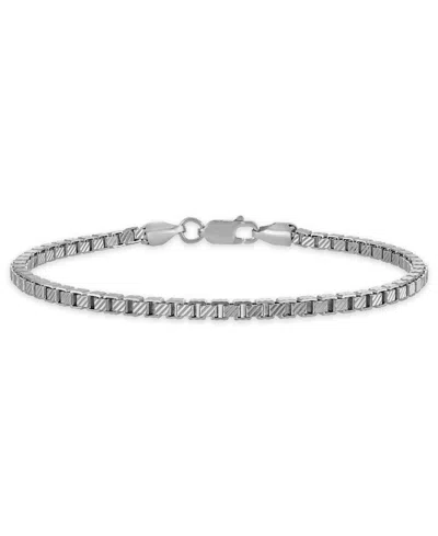 Macy's Men's Pave Diamond-cut Box Chain Bracelet In Sterling Silver In Metallic