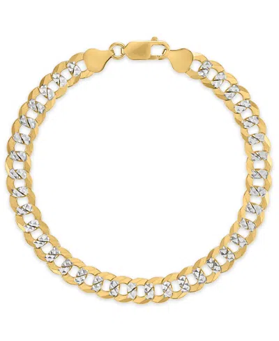 Macy's Men's Pave Diamond-cut Curb Link Chain Bracelet In 14k Two-tone Gold Over Sterling Silver