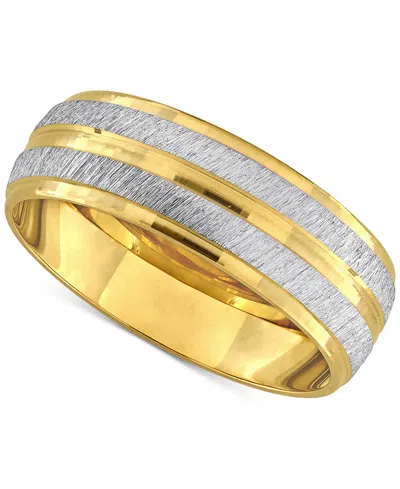 Macy's Men's Polished & Brush Textured Finish Wedding Band In 14k Two-tone Gold