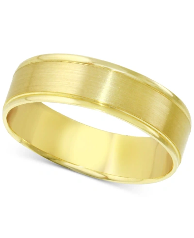 Macy's Men's Polished & Textured Beveled Edge Wedding Band In 14k Gold In Yellow Gold