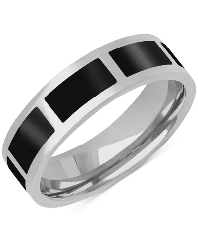 Macy's Men's Polished Black Ceramic Segmented Band In Sterling Silver
