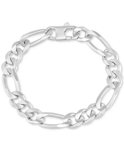Macy's Men's Polished Figaro Link Chain Bracelet In Sterling Silver In Metallic