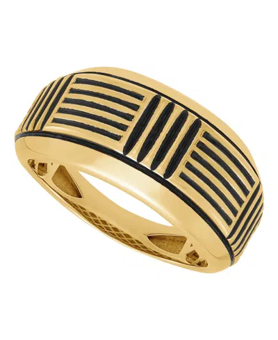 Macy's Men's Ring In 14k Yellow Gold Plated Sterling Silver With Black Rhodium