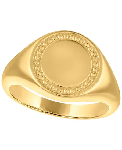 Macy's Men's Round Signet Ring In 14k Gold Over Sterling Silver In Orange