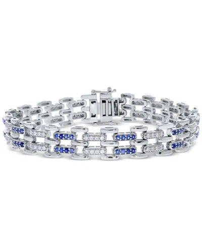 Macy's Men's Sapphire (1-3/4 Ct. T.w.) & Diamond (1-1/2 Ct. T.w.) Link Bracelet In Sterling Silver