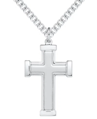 Macy's Men's Solid Embossed Cross 22" Pendant Necklace In Sterling Silver