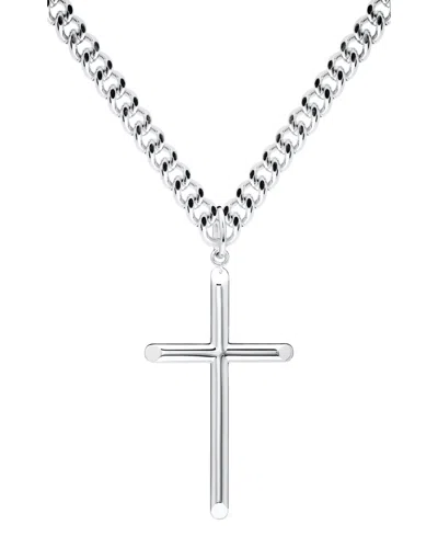Macy's Men's Solid Tubular Cross 22" Pendant Necklace In Sterling Silver