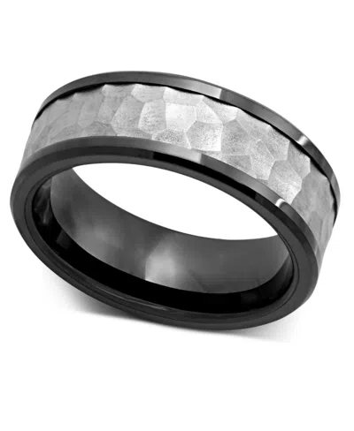 Macy's Men's Stainless Steel And Black Ceramic Ring In Steel  Black Ceramic