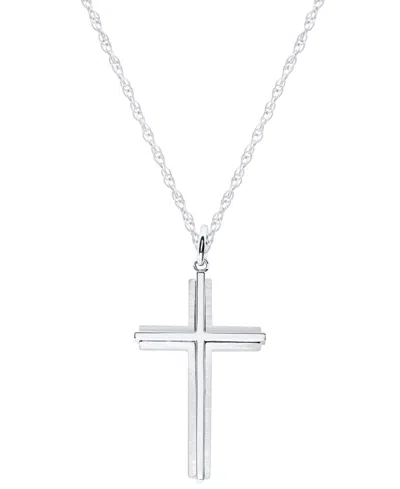 Macy's Men's Struck Cross Pendant Necklace In Sterling Silver In Metallic