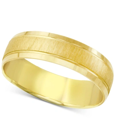 Macy's Men's Textured & Polished Beveled Wedding Band In 14k Gold In Yellow Gold
