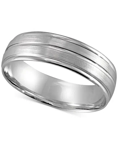 Macy's Men's Textured Beveled Edge Wedding Band In 14k White Gold