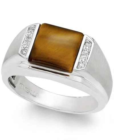 Macy's Men's Tiger's Eye And Diamond Accent Ring In Sterling Silver In Gray