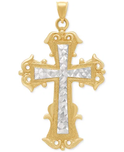 Macy's Men's Two-tone Textured Inlay Fancy Cross Pendant In 14k Gold