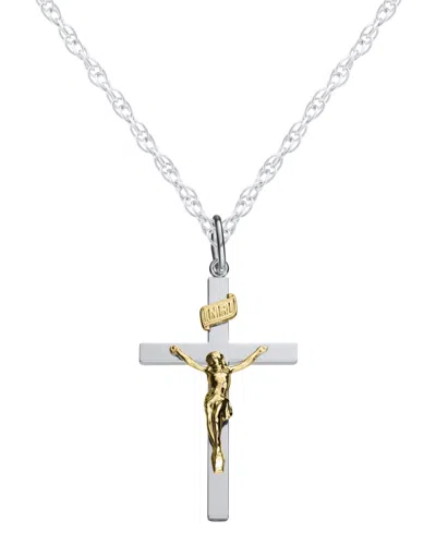 Macy's Men's Two-tone Crucifix Pendant Necklace In Sterling Silver In Metallic
