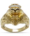 Macy's Men's White & Black Diamond Three-dimensional Lion & Crown King Ring (1/10 Ct. T.w.) In Gold Over Silver